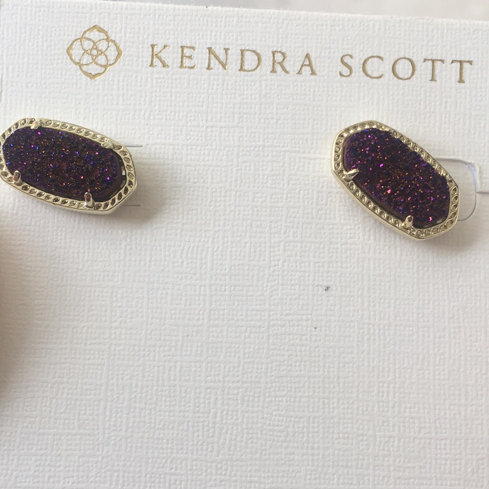 Kendra Scott Ellie Gold Stud Earrings, Dark Drusy. - Picture 2 of 4